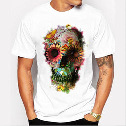 Men's Punk Skull Floral Print T Shirt