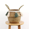 Uptown Vibez Green tassel / 32cmX28cm Natural Seagrass Basket
