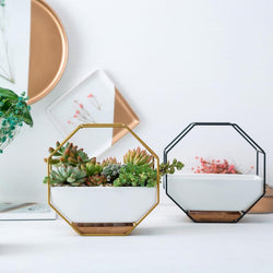 Uptown Vibez Iron Frame Ceramic Geometric Planter