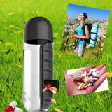 Portable Water Bottle With Vitamin Box Organizer