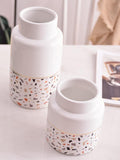 Uptown Vibez White Ceramic Vase with Terrazzo Pattern