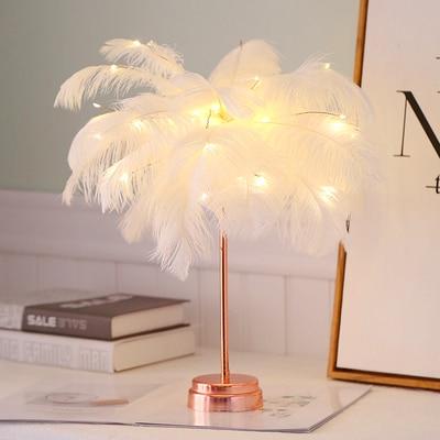 Uptown Vibez White Feather Shade LED Desk Lamp