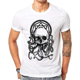Men's Octopus Skull 3D Print White T Shirt