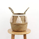 Uptown Vibez White tassel / 32cmX28cm Natural Seagrass Basket